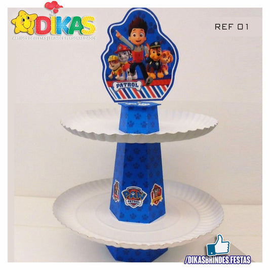 SUPORTE ARTESANAL C/ 2 PRATOS - PATRULHA PATA