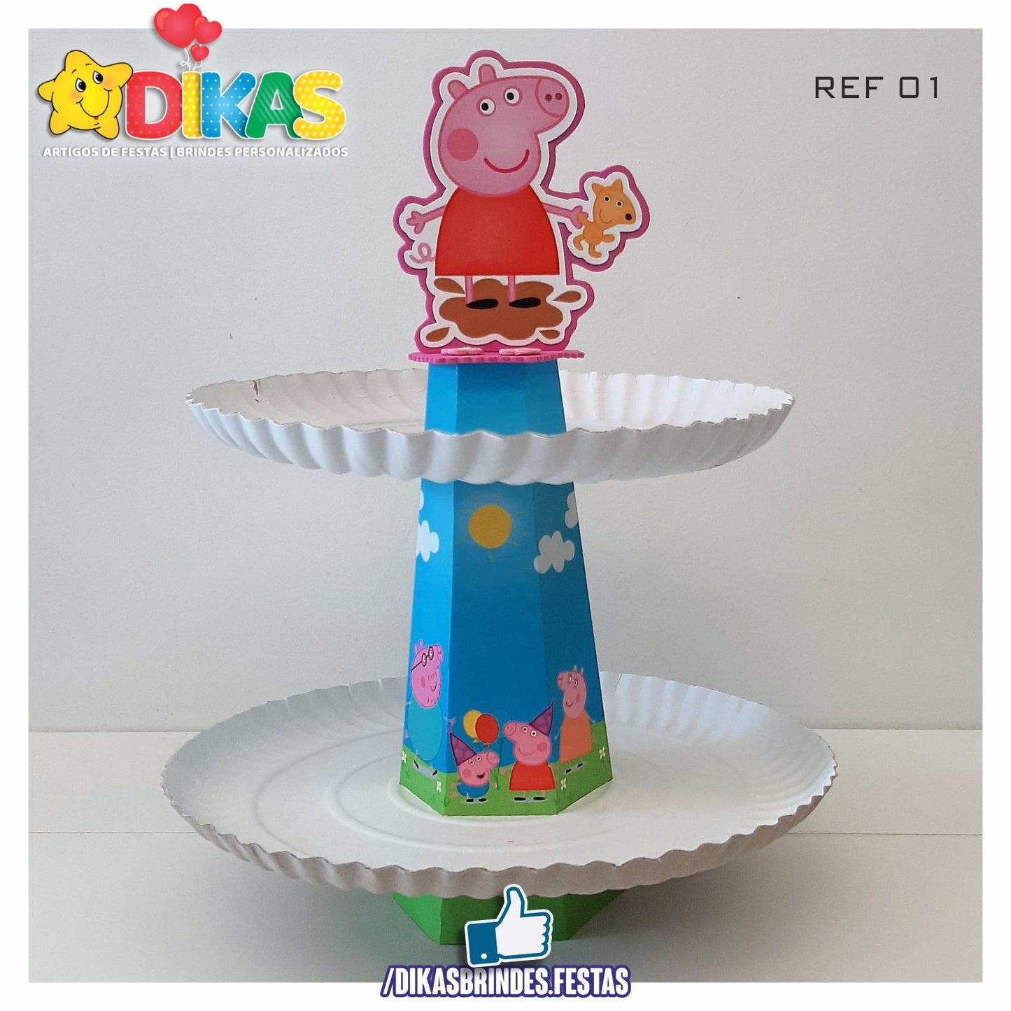 SUPORTE ARTESANAL C/ 2 PRATOS - PORQUINHA PEPPA