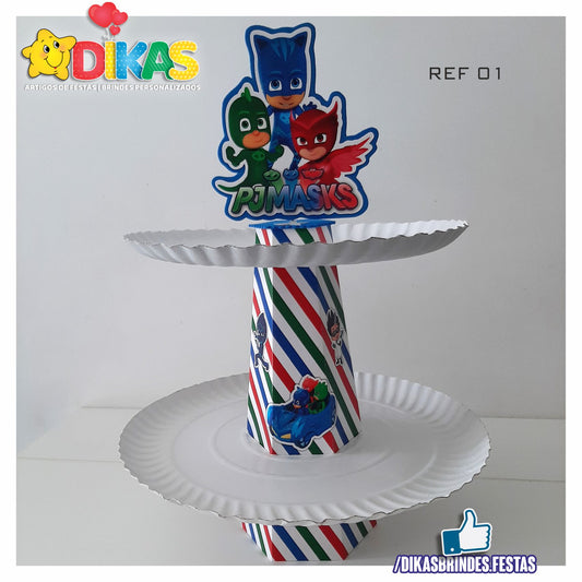 SUPORTE ARTESANAL C/ 2 PRATOS - PJMASKS