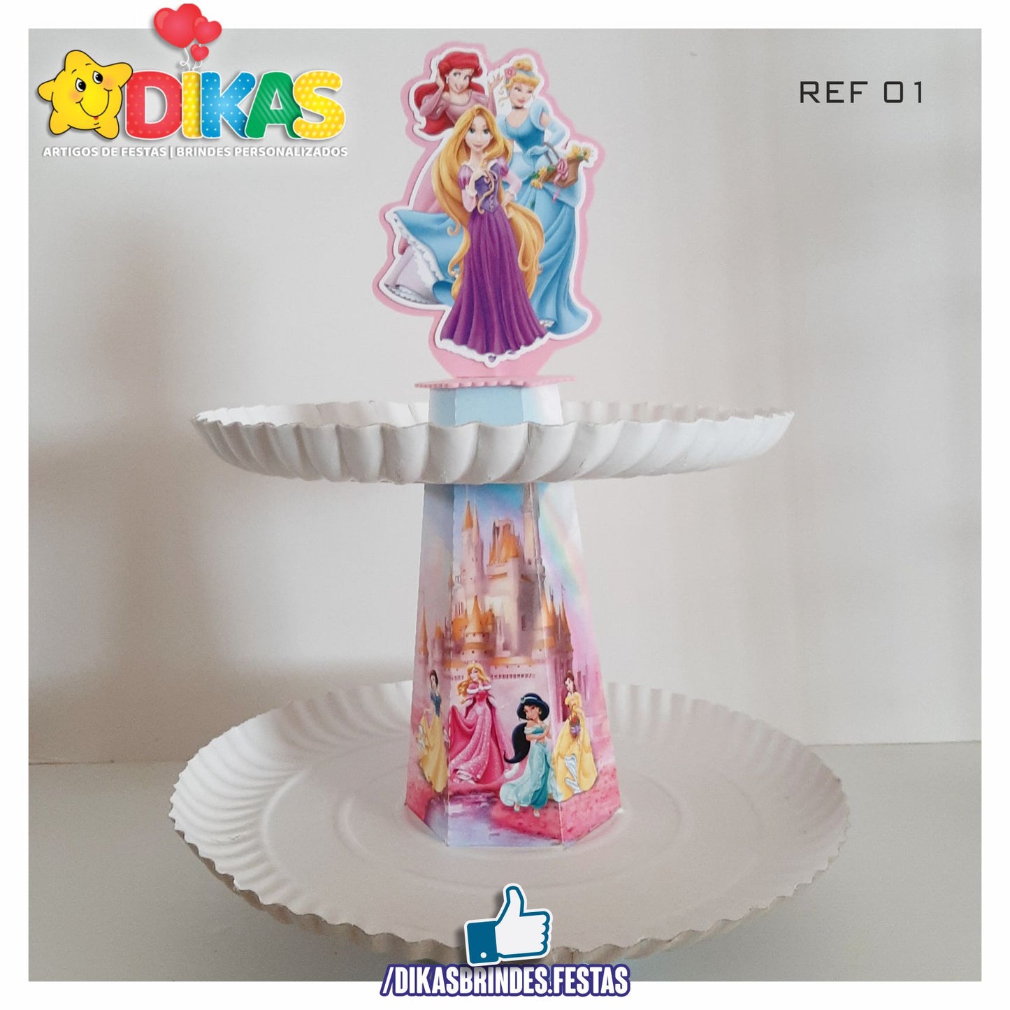 SUPORTE ARTESANAL C/ 2 PRATOS - PRINCESAS DISNEY