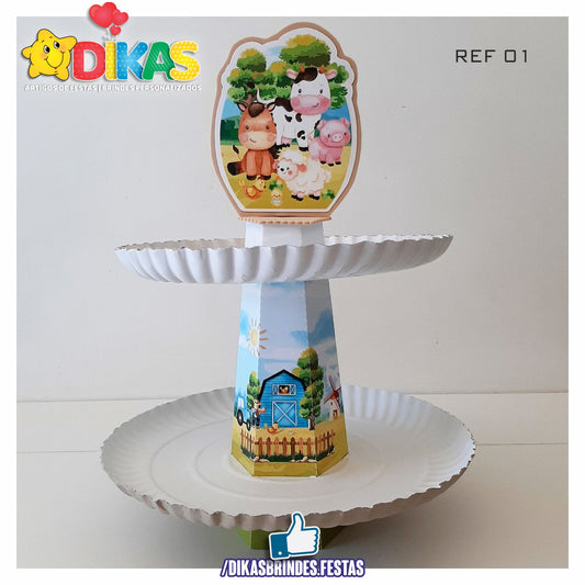 SUPORTE ARTESANAL C/ 2 PRATOS - ANIMAIS DA QUINTA