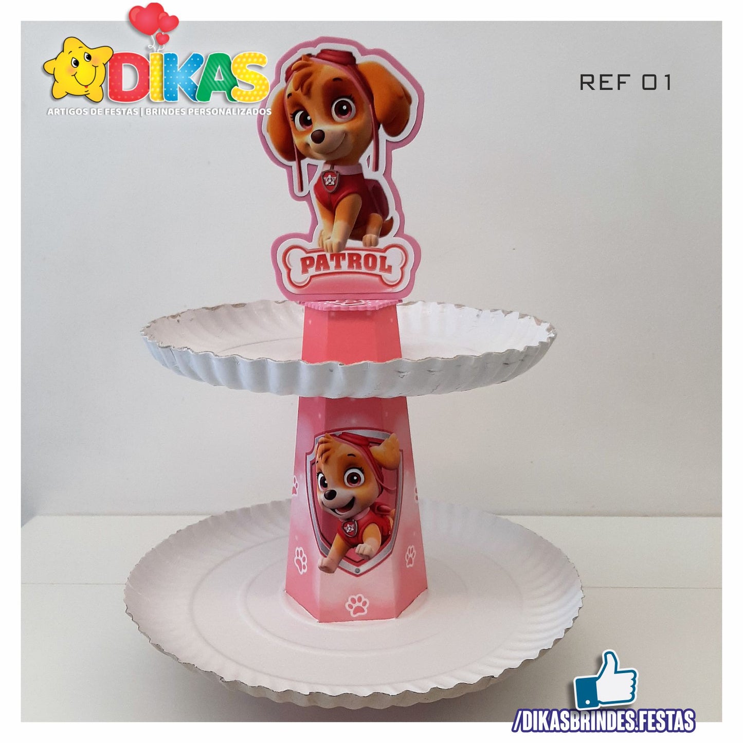 SUPORTE ARTESANAL C/ 2 PRATOS - PATRULHA PATA SKYE