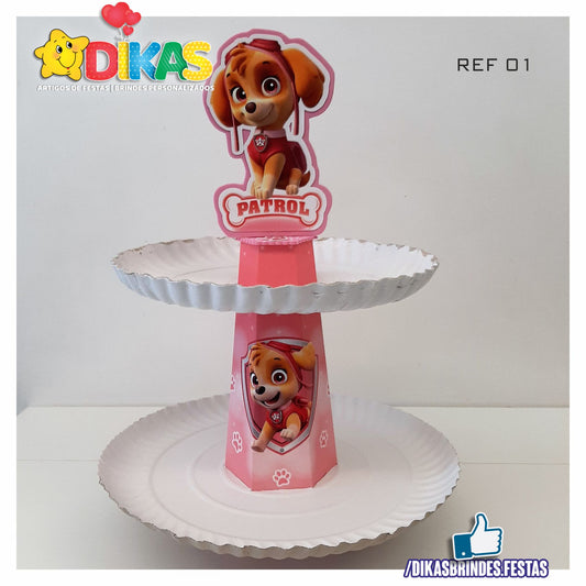 SUPORTE ARTESANAL C/ 2 PRATOS - PATRULHA PATA SKYE