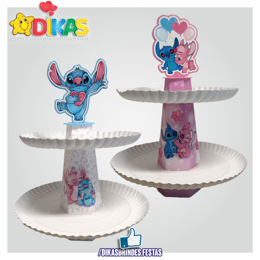 SUPORTE ARTESANAL C/ 2 PRATOS - STITCH