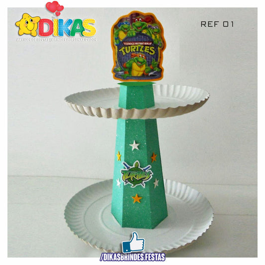 SUPORTE ARTESANAL C/ 2 PRATOS - TARTARUGAS NINJA