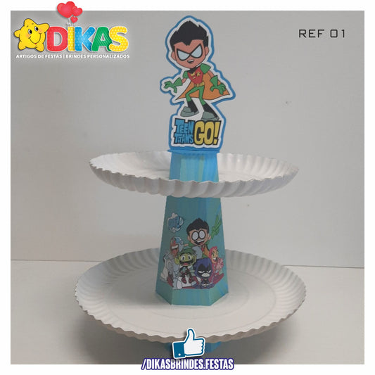 SUPORTE ARTESANAL C/ 2 PRATOS - TEEN TITANS GO