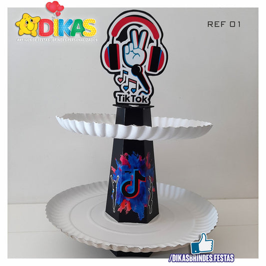 SUPORTE ARTESANAL C/ 2 PRATOS - TIK TOK