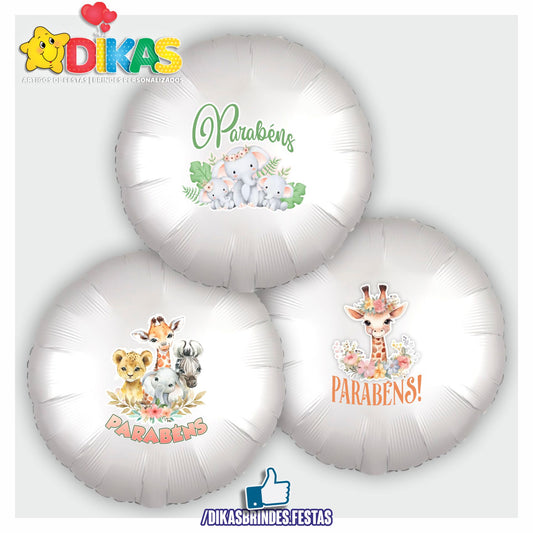 BALÃO FOIL TEMA/PARABÉNS - ANIMAIS DA SELVA