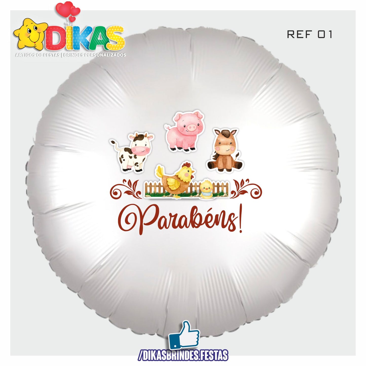 BALÃO FOIL TEMA/PARABÉNS - ANIMAIS DA QUINTA