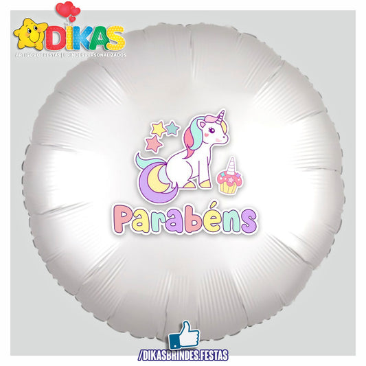 BALÃO FOIL TEMA/PARABÉNS - UNICÓRNIO