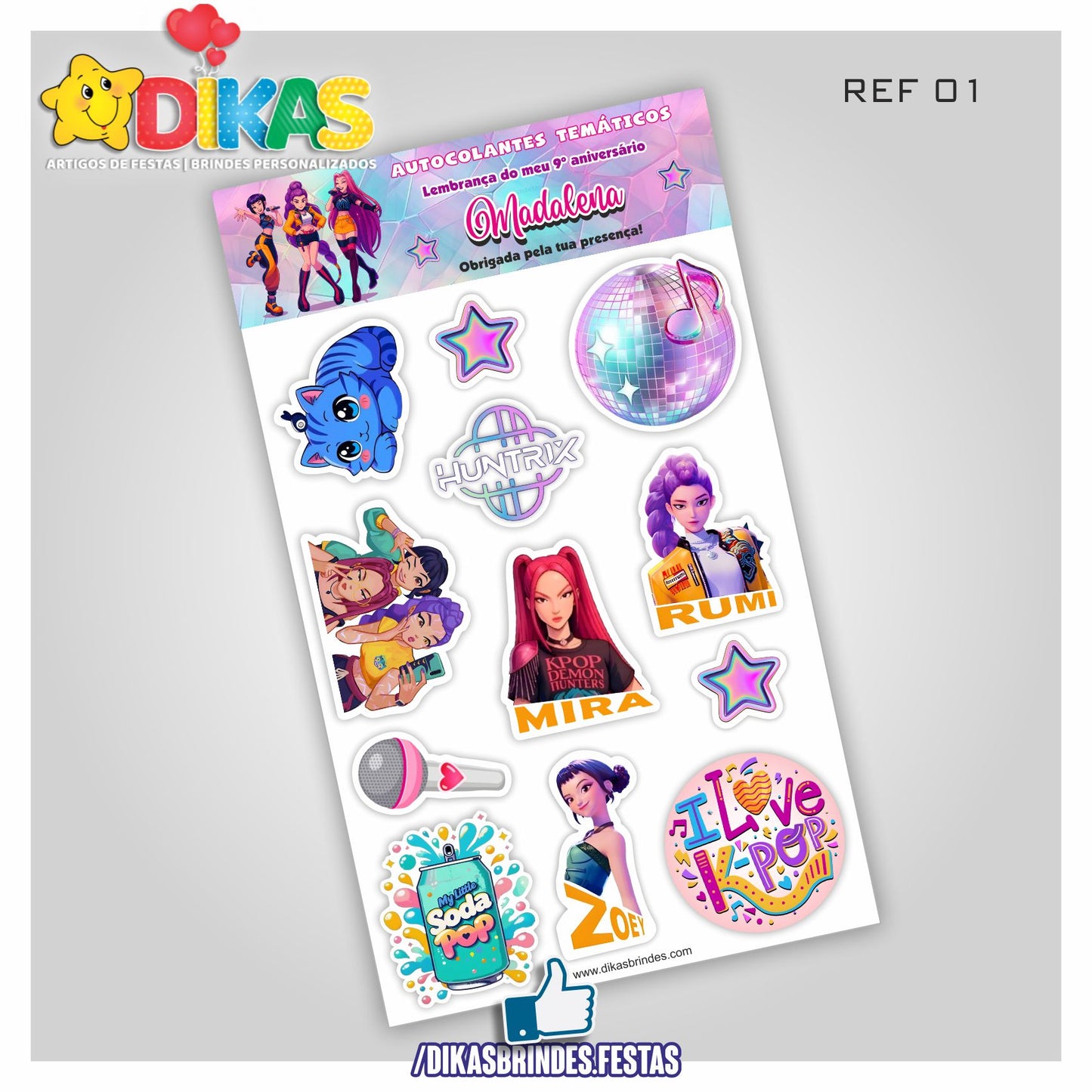 CARTELA PERSONALIZADA COM AUTOCOLANTES - GUERREIRAS DO K-POP