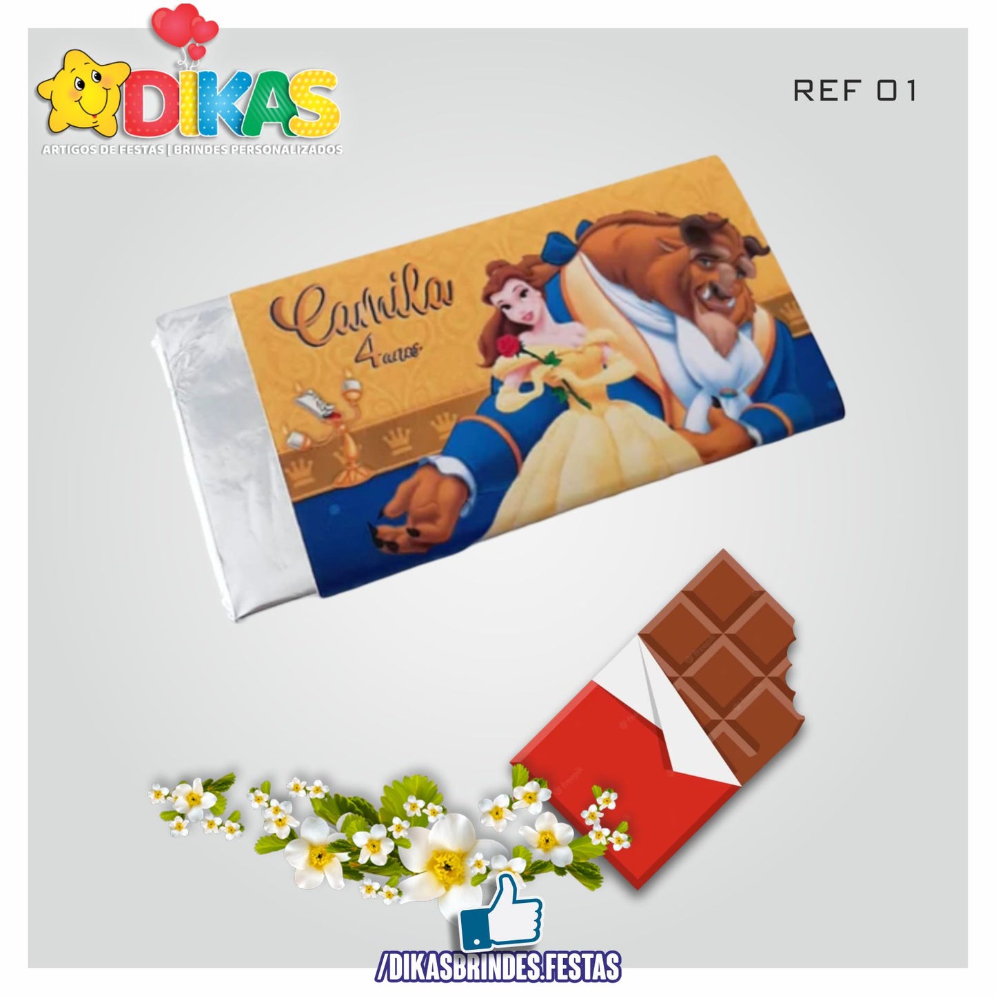 TABLET CHOCOLATE 20G PERSONALIZADO - A BELA E A FERA