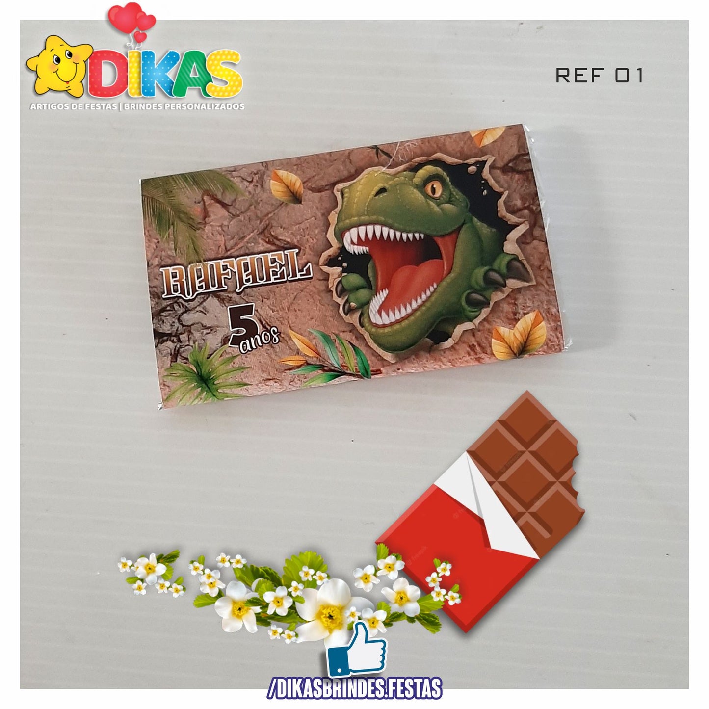 TABLET CHOCOLATE 20G PERSONALIZADO - DINOSSAUROS