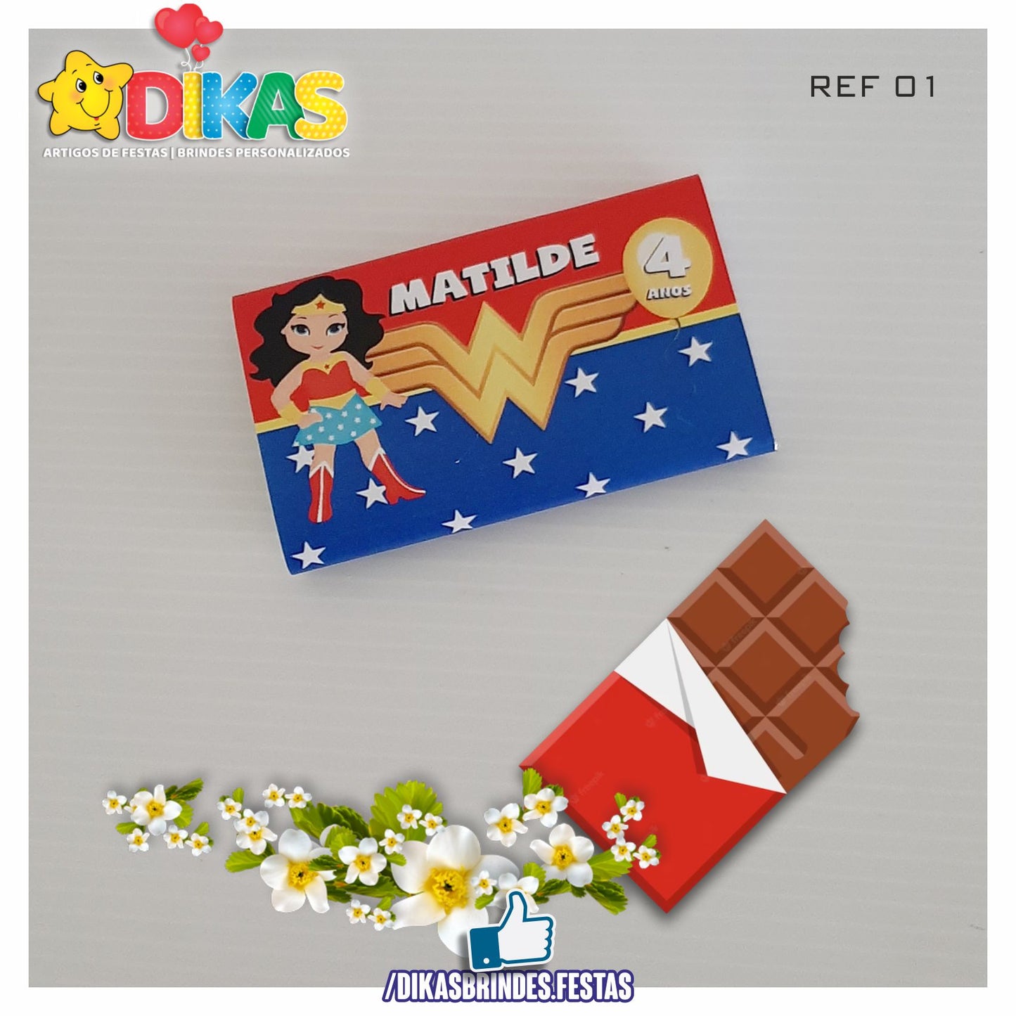 TABLET CHOCOLATE 20G PERSONALIZADO - MULHER MARAVILHA