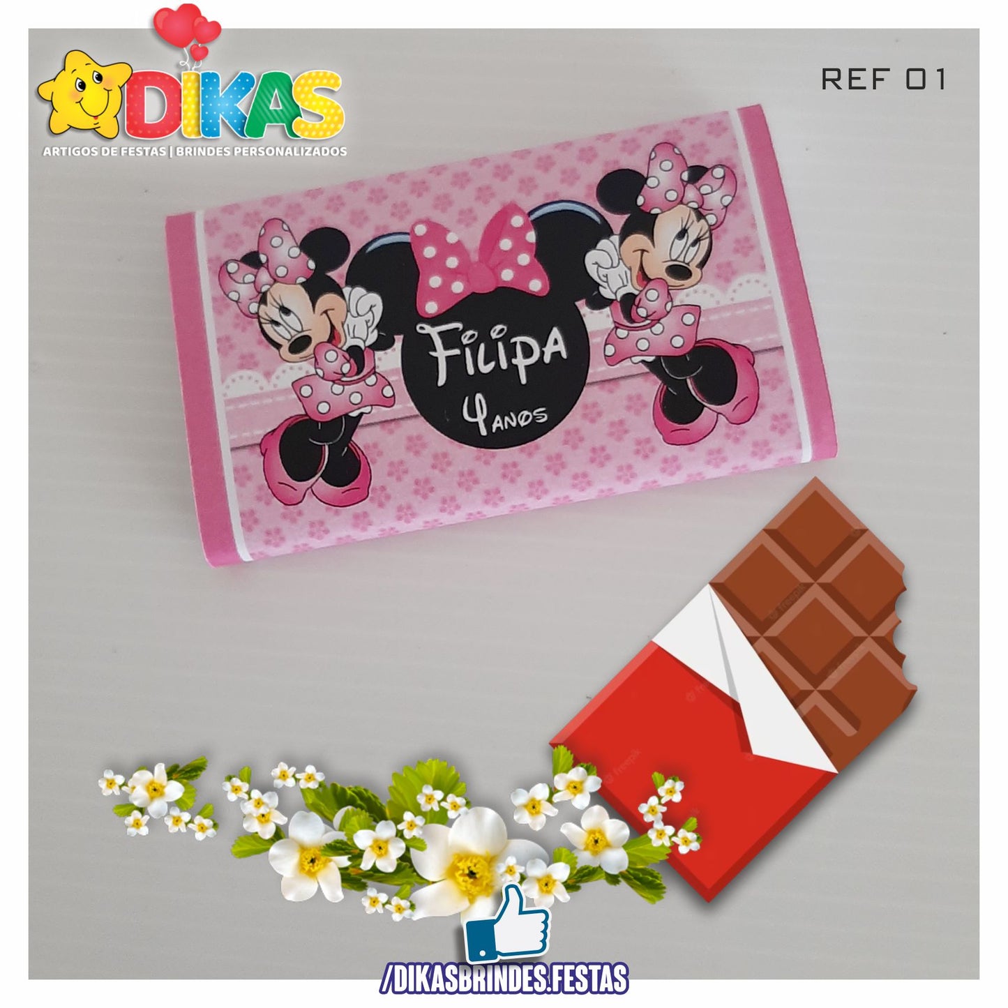 TABLET CHOCOLATE 20G PERSONALIZADO - MINNIE ROSA