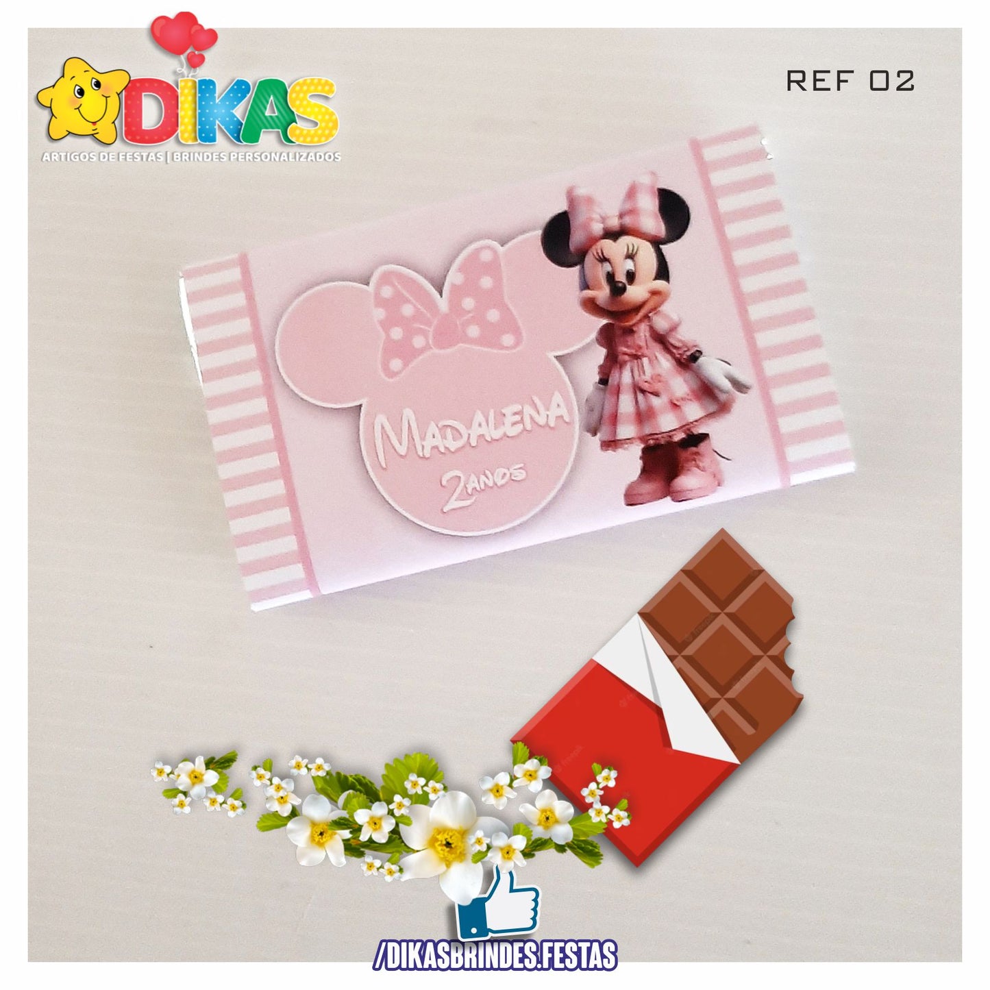 TABLET CHOCOLATE 20G PERSONALIZADO - MINNIE ROSA