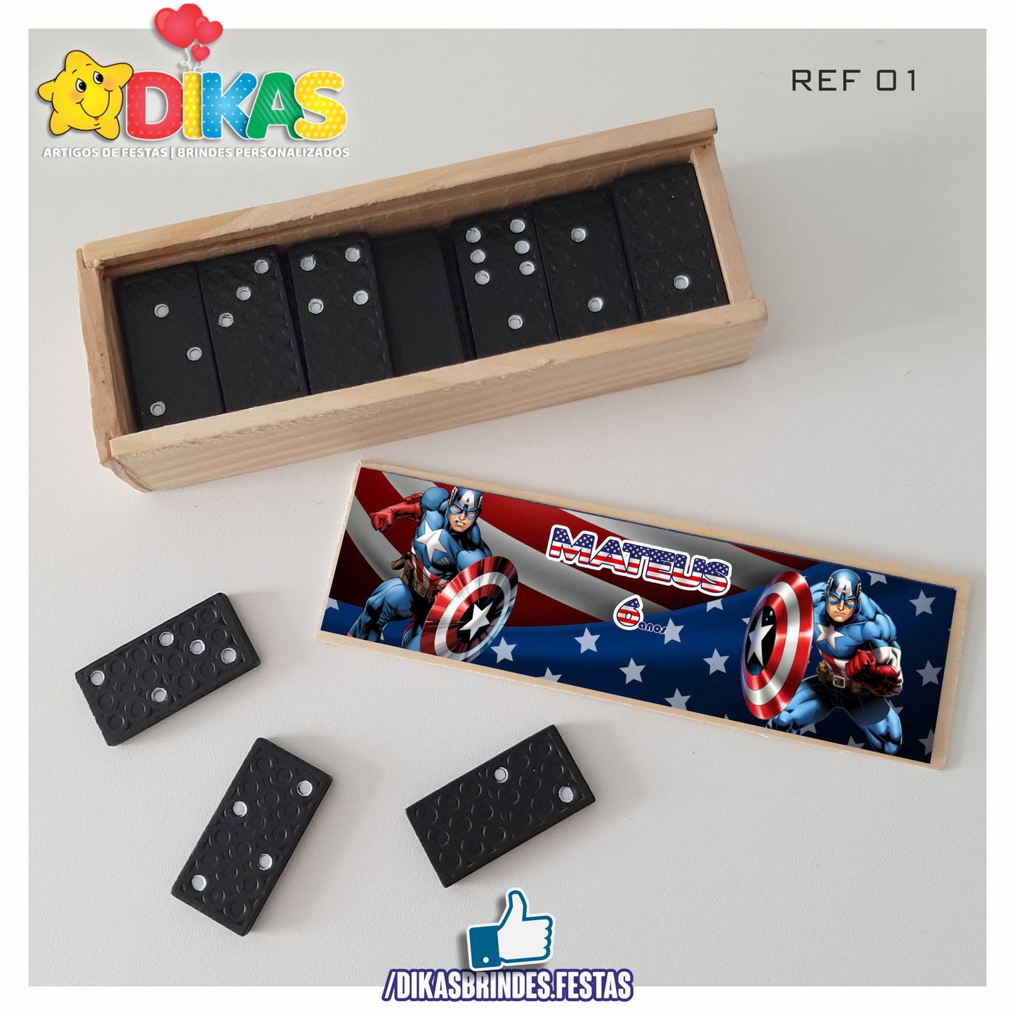 DOMINÓ C/ CAIXINHA PERSONALIZADA - CAPITÃO AMÉRICA