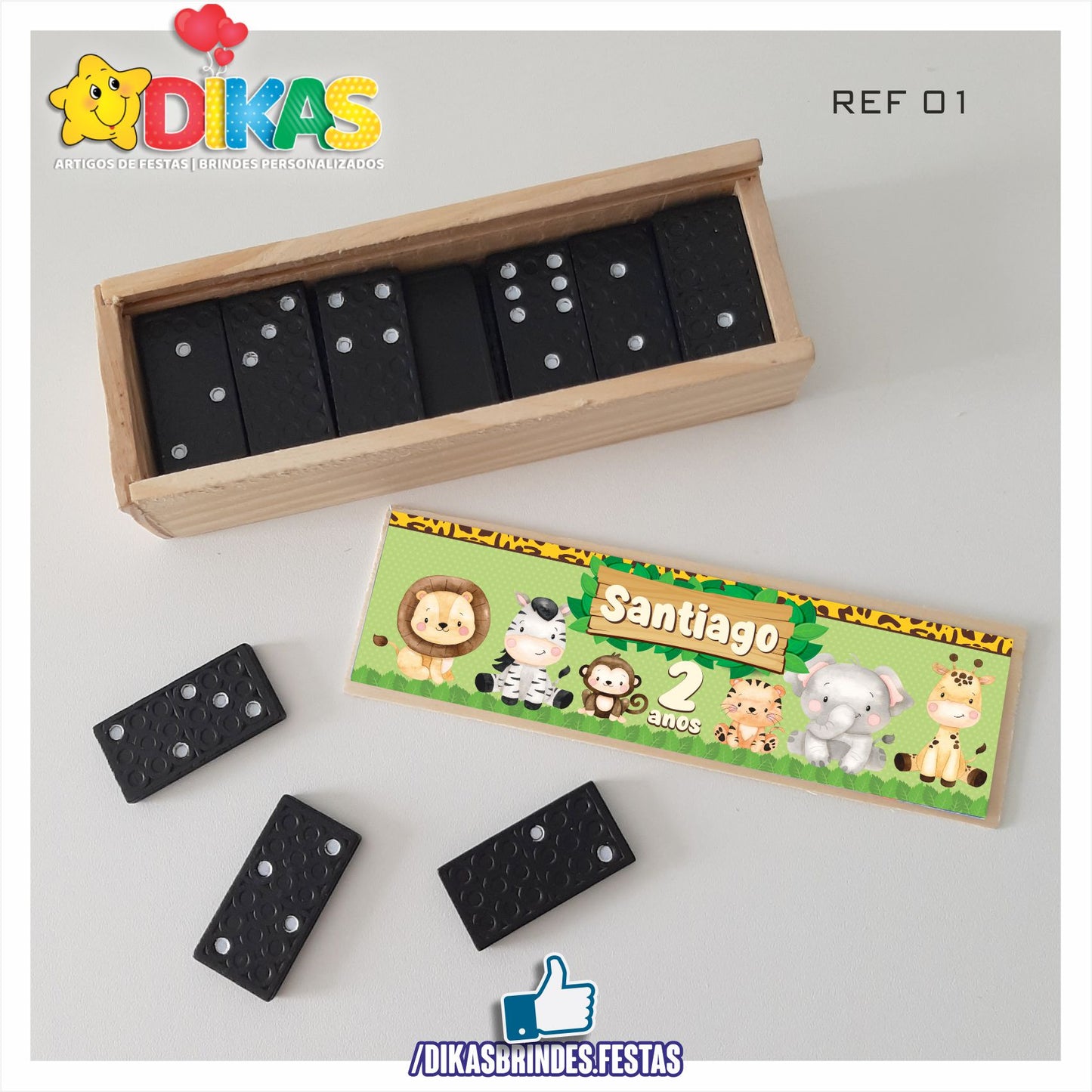 DOMINÓ C/ CAIXINHA PERSONALIZADA - ANIMAIS DA SELVA