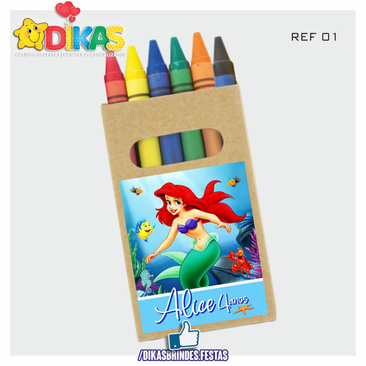 CAIXA DE LÁPIS DE CERA PERSONALIZADA - PEQUENA SEREIA