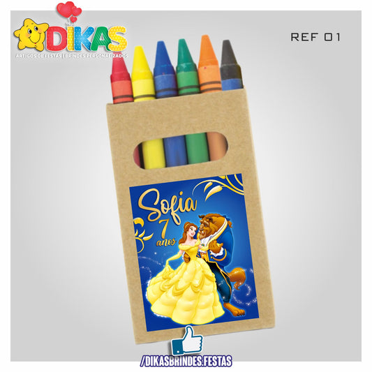 CAIXA DE LÁPIS DE CERA PERSONALIZADA - A BELA E A FERA