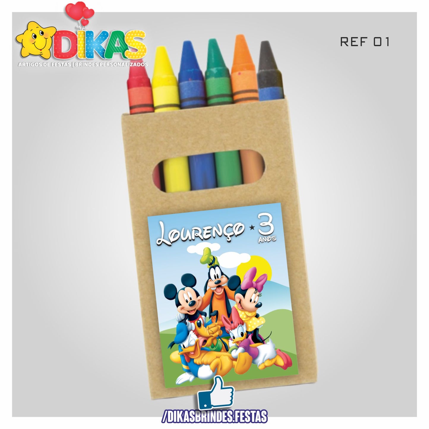 CAIXA DE LÁPIS DE CERA PERSONALIZADA - MICKEY E OS AMIGOS