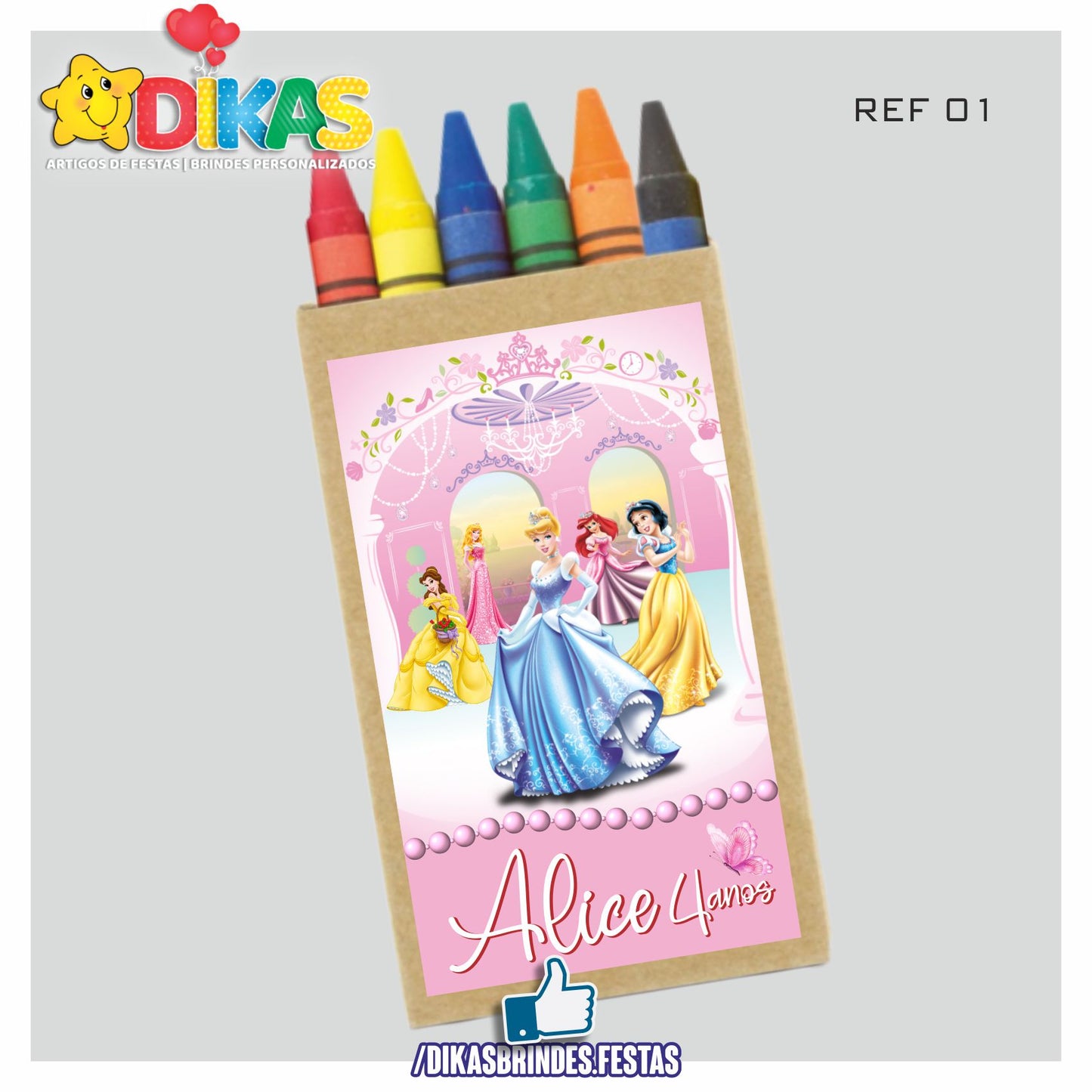 CAIXA DE LÁPIS DE CERA PERSONALIZADA - PRINCESAS DISNEY