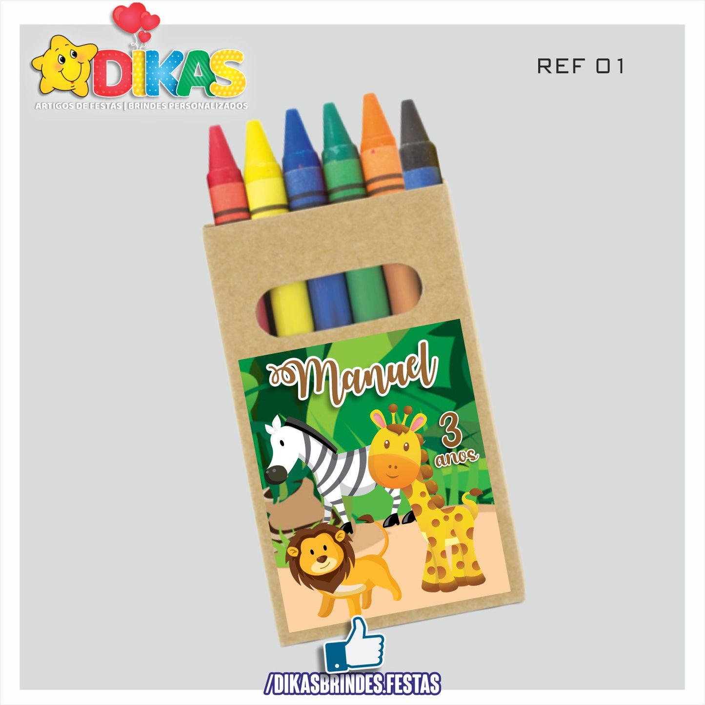 CAIXA DE LÁPIS DE CERA PERSONALIZADA - ANIMAIS DA SELVA