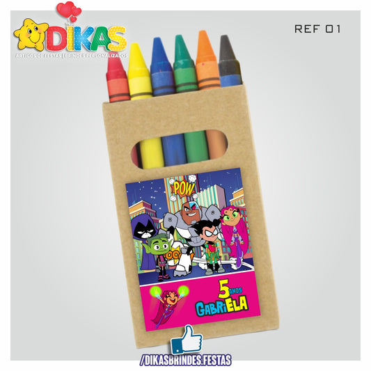 CAIXA DE LÁPIS DE CERA PERSONALIZADA - TEEN TITANS GO