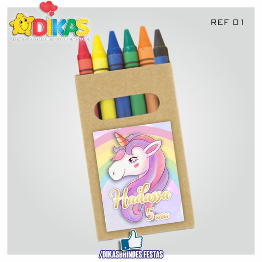 CAIXA DE LÁPIS DE CERA PERSONALIZADA - UNICÓRNIO