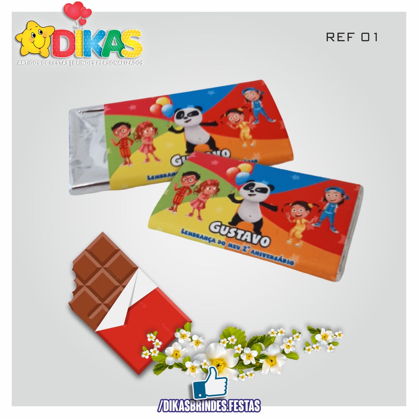 TABLET CHOCOLATE 20G PERSONALIZADO - PANDA E OS CARICAS