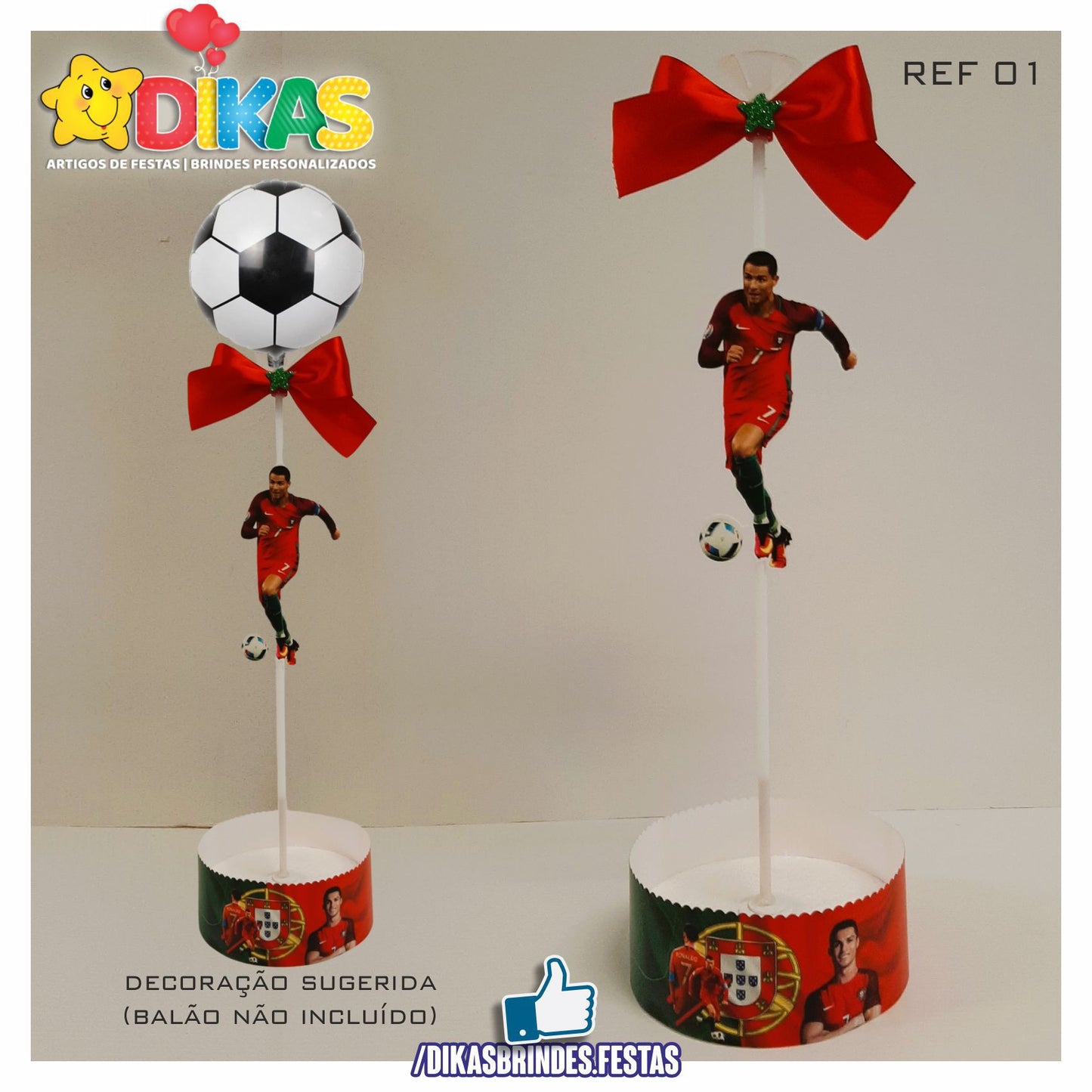 CENTRO DE MESA C/ SUPORTE P/ BALÃO - FUTEBOL PORTUGAL