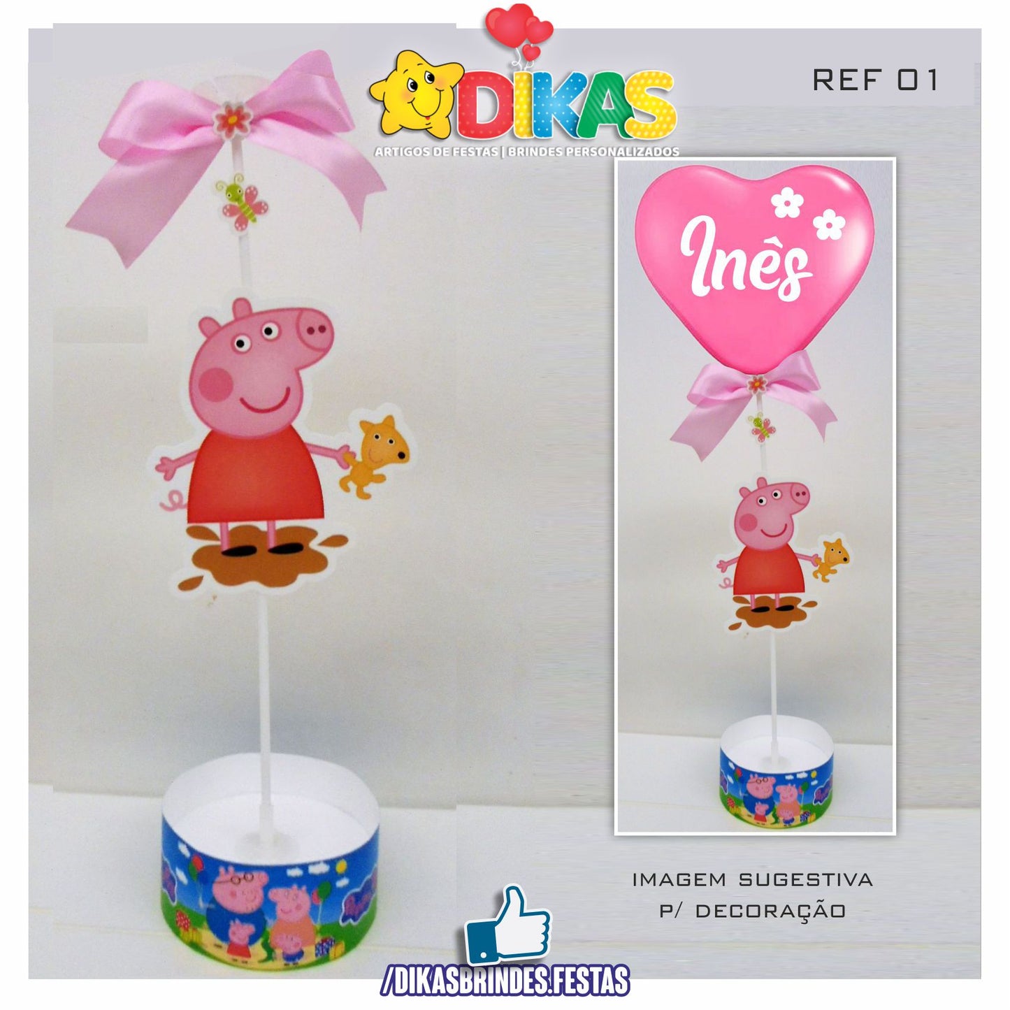 CENTRO DE MESA C/ SUPORTE P/ BALÃO - PORQUINHA PEPPA