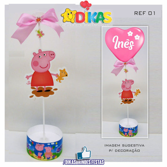 CENTRO DE MESA C/ SUPORTE P/ BALÃO - PORQUINHA PEPPA