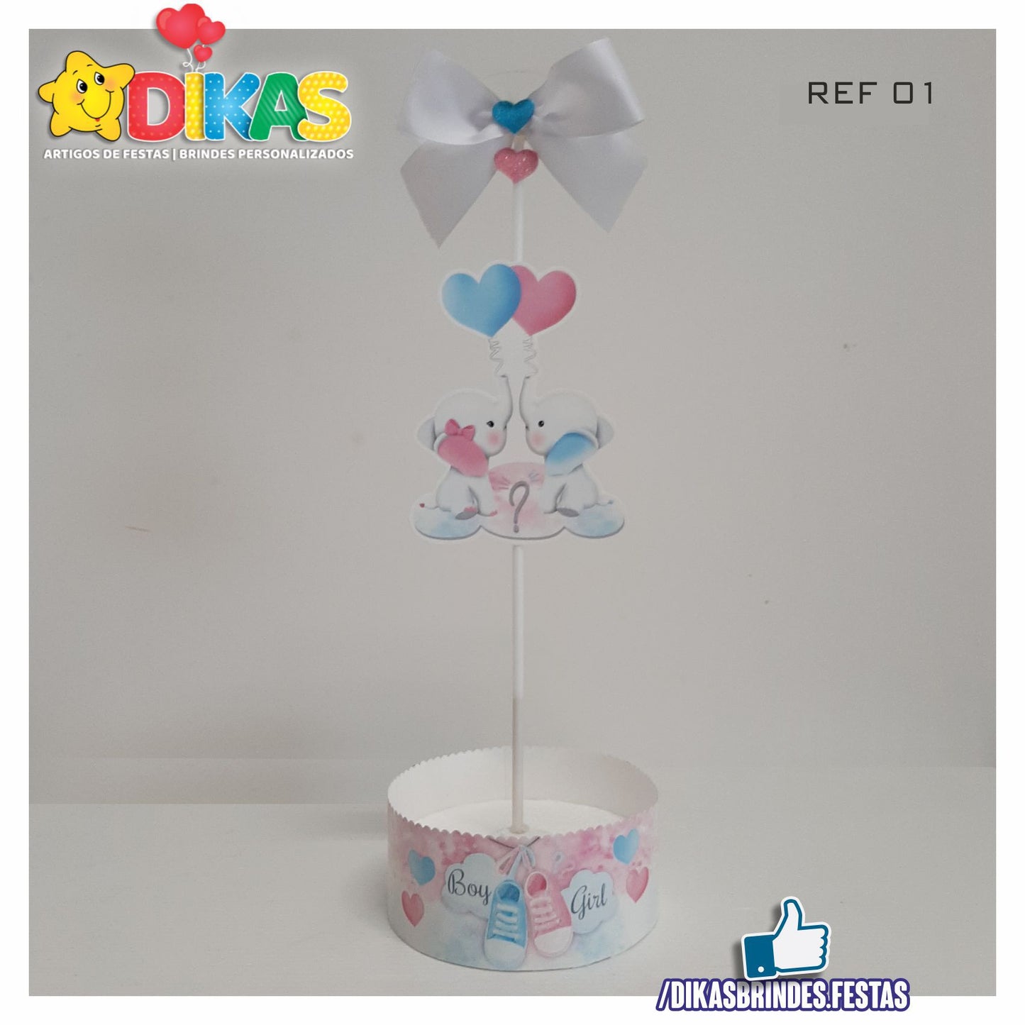 CENTRO DE MESA C/ SUPORTE P/ BALÃO - CHÁ REVELAÇÃO