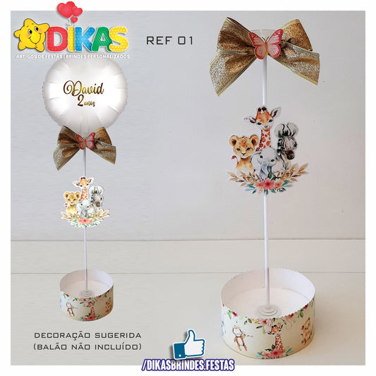 CENTRO DE MESA C/ SUPORTE P/ BALÃO - ANIMAIS DA SELVA