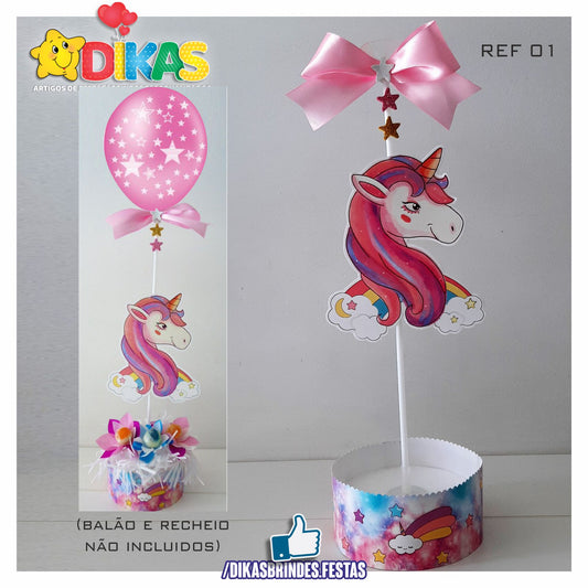 CENTRO DE MESA C/ SUPORTE P/ BALÃO - UNICÓRNIO