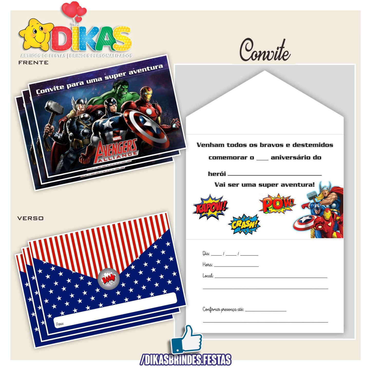 CONVITES DE ANIVERSÁRIO - AVENGERS