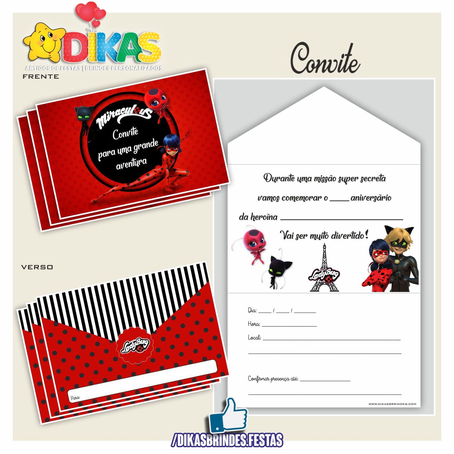 CONVITES DE ANIVERSÁRIO - LADYBUG