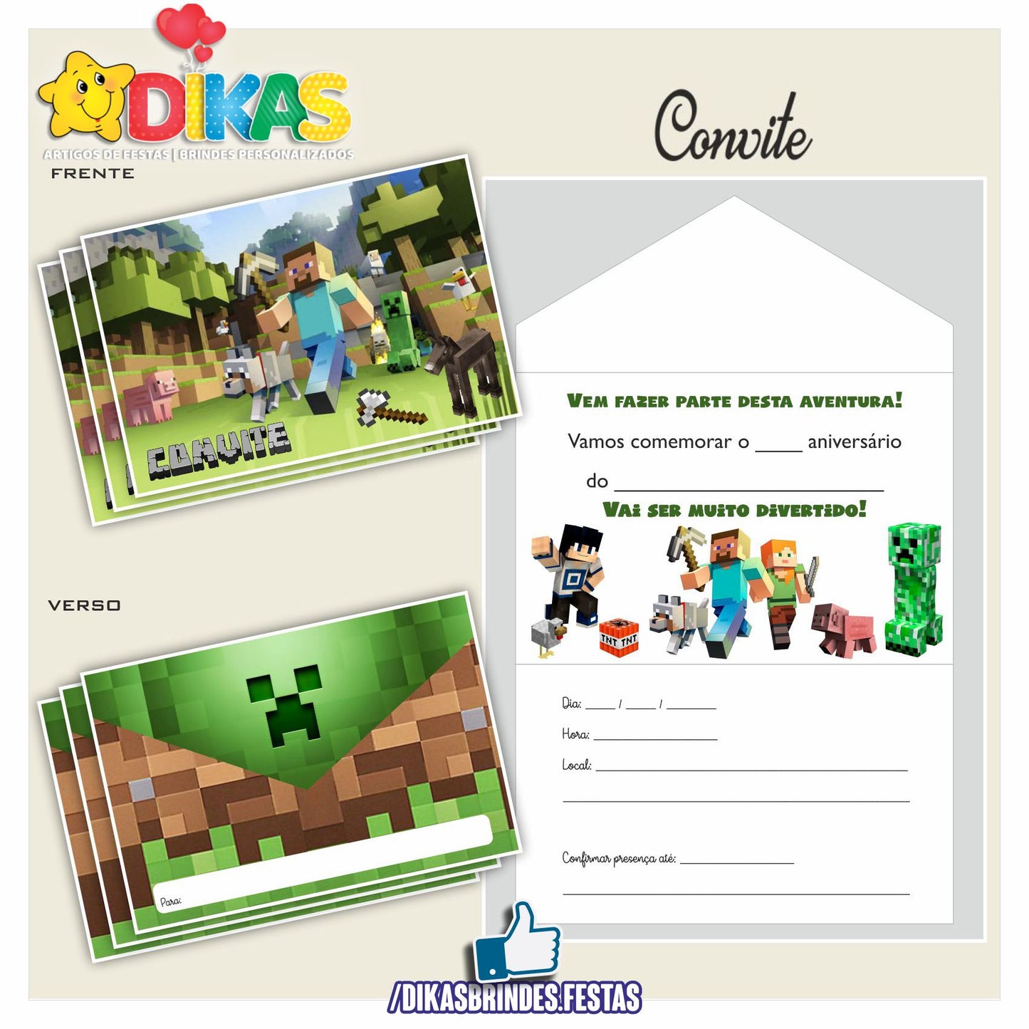 CONVITES DE ANIVERSÁRIO - MINECRAFT