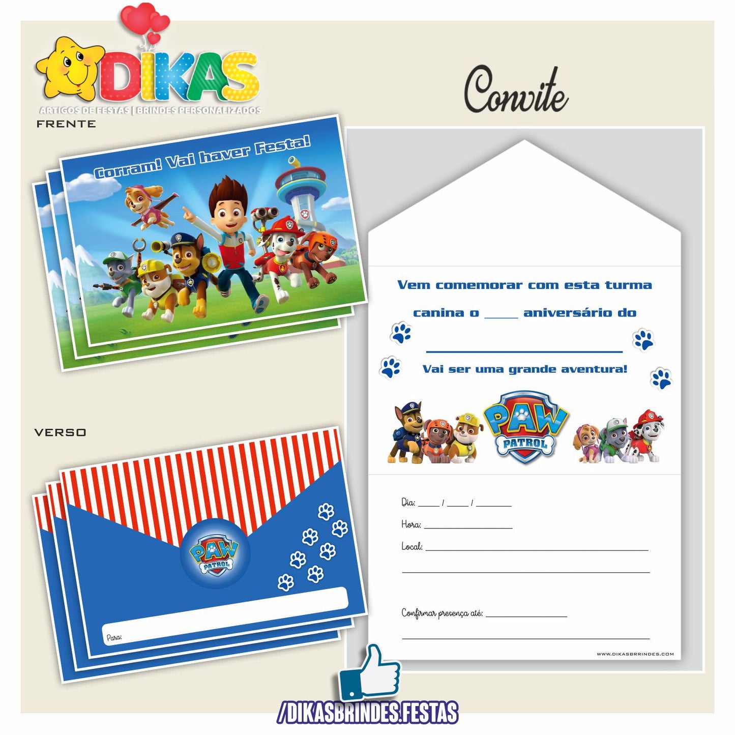 CONVITES DE ANIVERSÁRIO - PATRULHA PATA