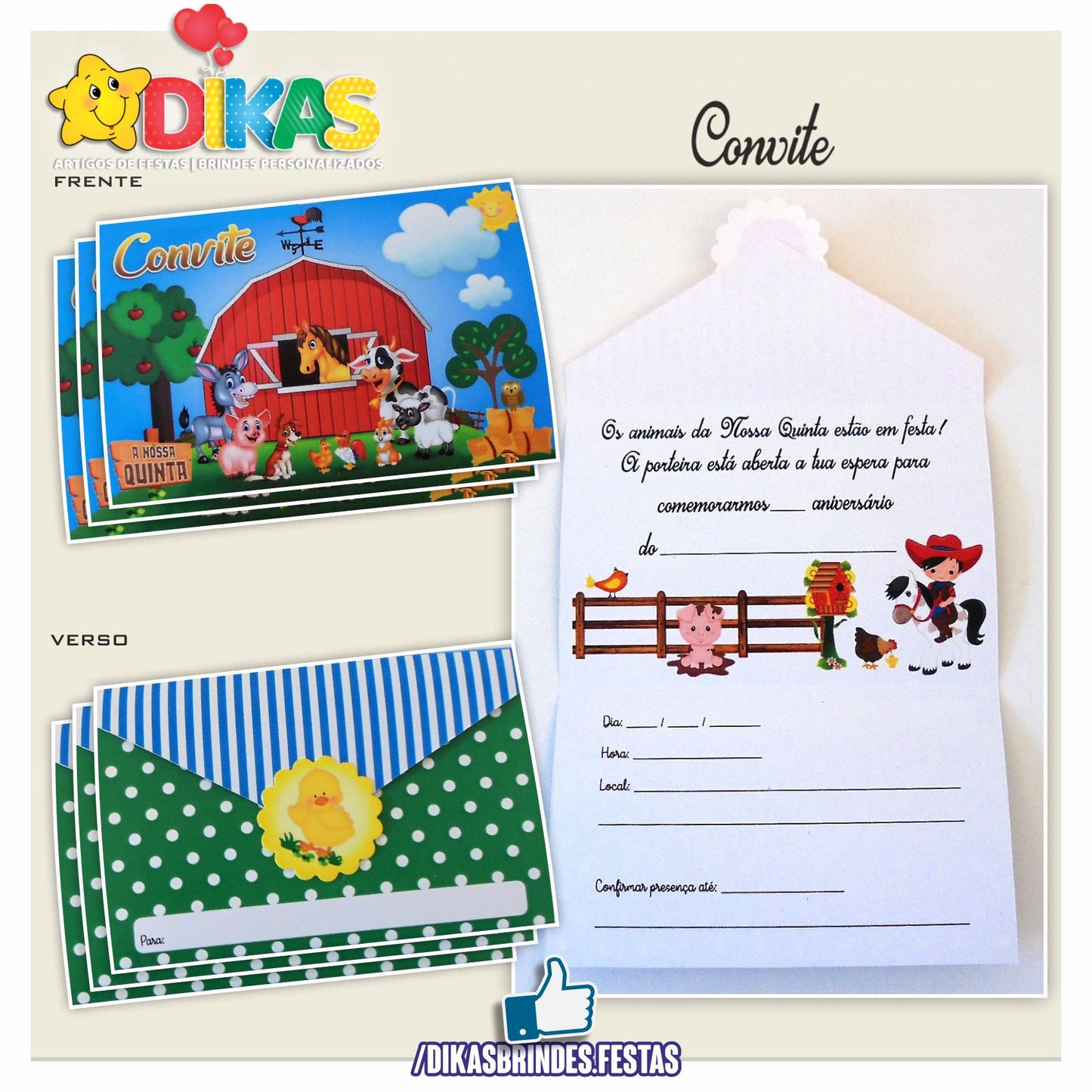 CONVITES DE ANIVERSÁRIO - ANIMAIS DA QUINTA