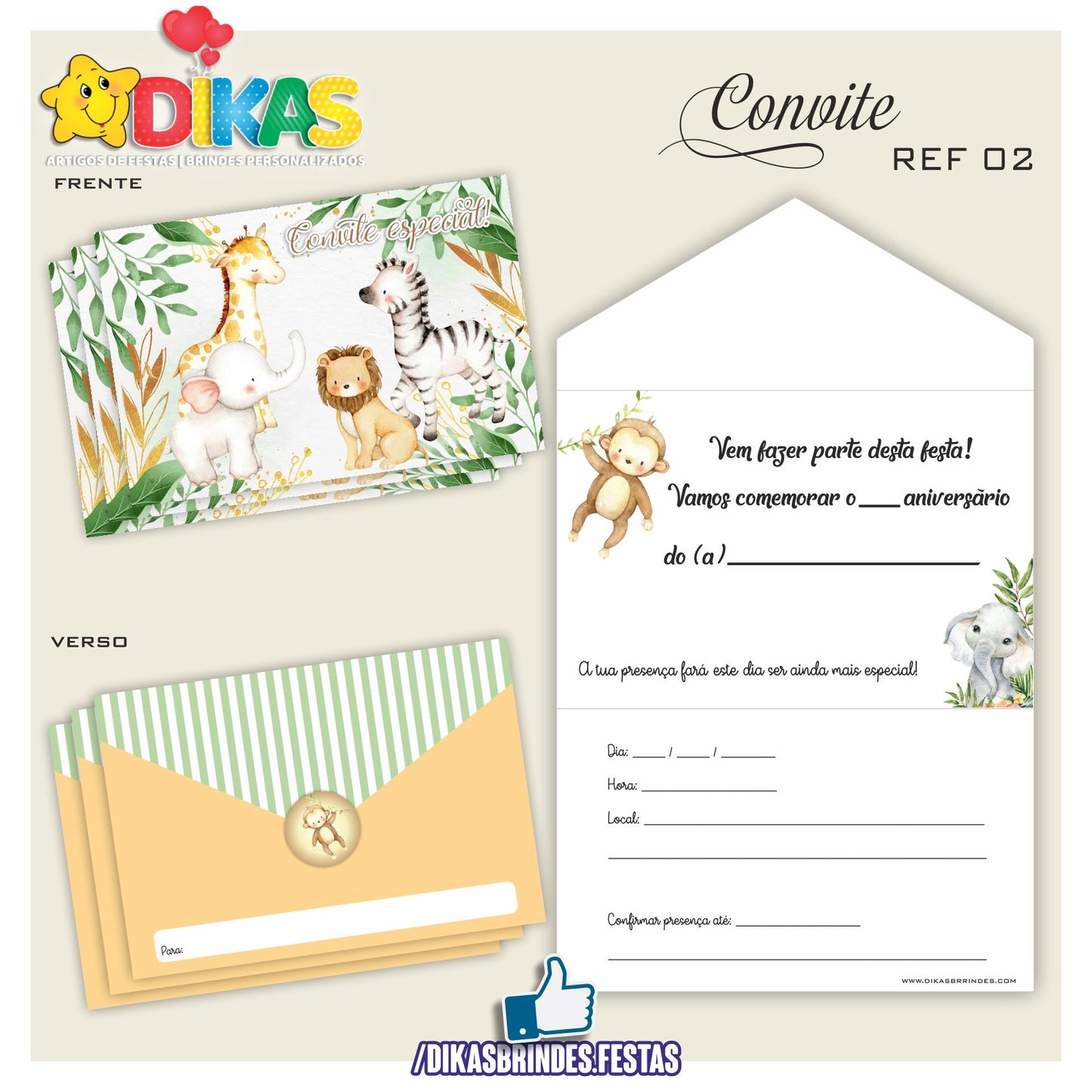 CONVITES DE ANIVERSÁRIO - ANIMAIS DA SELVA