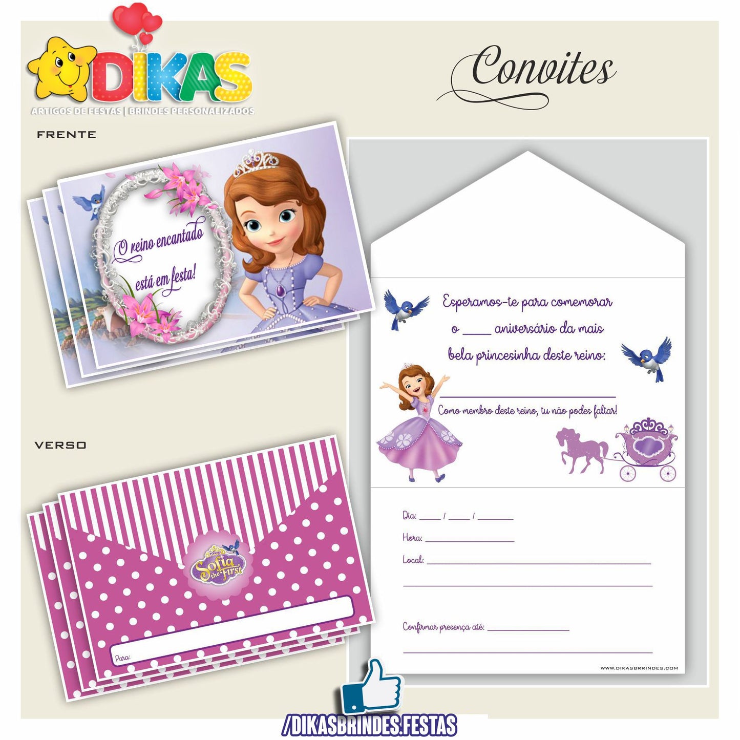 CONVITES DE ANIVERSÁRIO - PRINCESA SOFIA