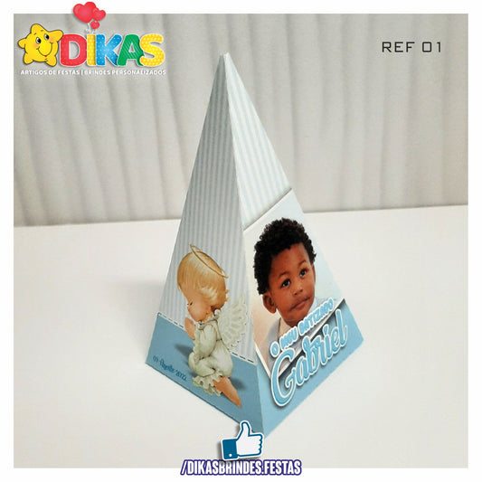 CAIXA TIPO "PIRÂMIDE" PERSONALIZADA - BATIZADO