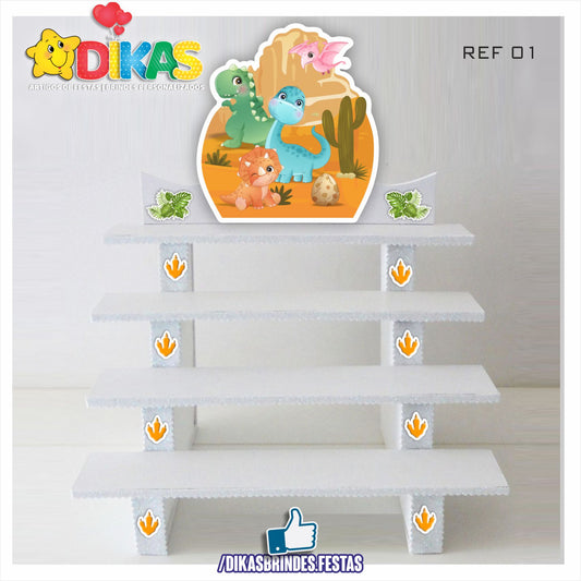 SUPORTE "ESCADOTE" PARA DOCES (4 DEGRAUS) - DINOSSAUROS