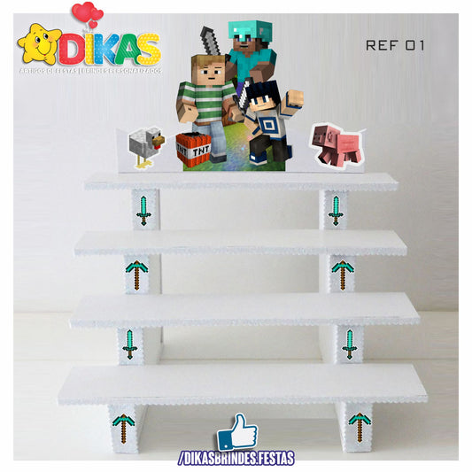 SUPORTE "ESCADOTE" PARA DOCES (4 DEGRAUS) - MINECRAFT