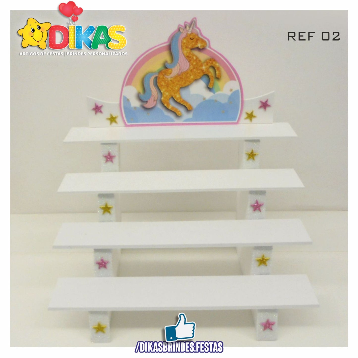 SUPORTE "ESCADOTE" PARA DOCES (4 DEGRAUS) - UNICÓRNIO