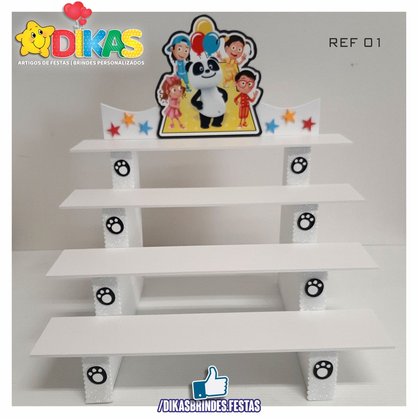 SUPORTE "ESCADOTE" PARA DOCES (4 DEGRAUS) - PANDA E OS CARICAS
