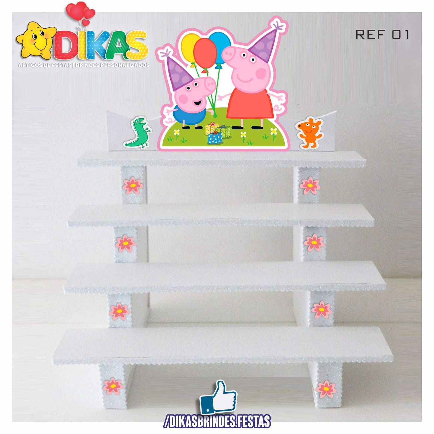 SUPORTE "ESCADOTE" PARA DOCES (4 DEGRAUS) - PORQUINHA PEPPA