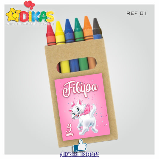 CAIXA DE LÁPIS DE CERA PERSONALIZADA - GATA MARIE
